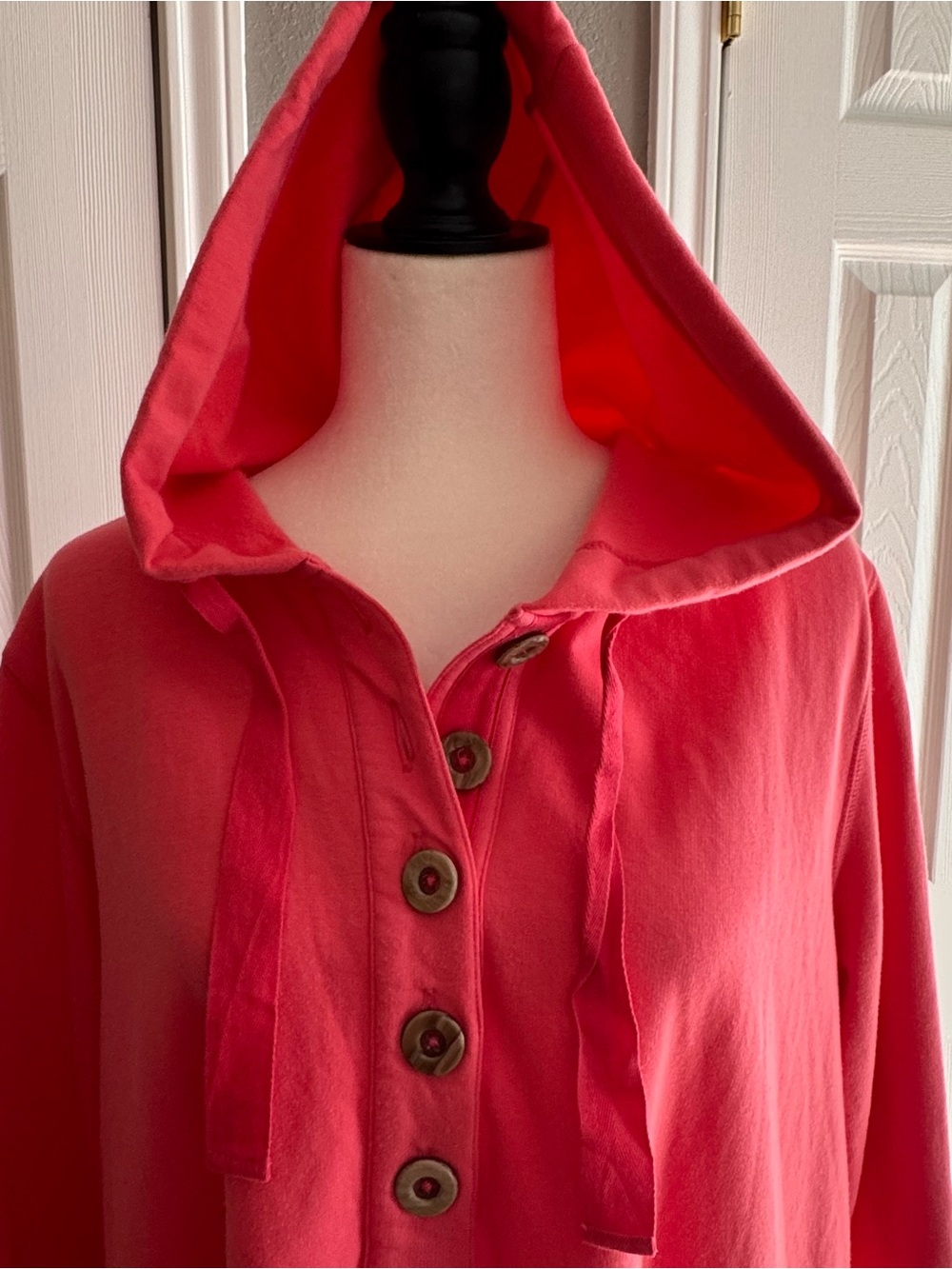 Susan Graver Coral Hooded Button-Front Sweatshirt / Swim Cover-Up